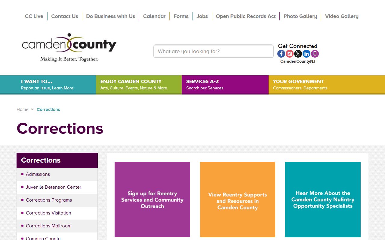 Camden County Correctional Facility inmate status and corrections contact page