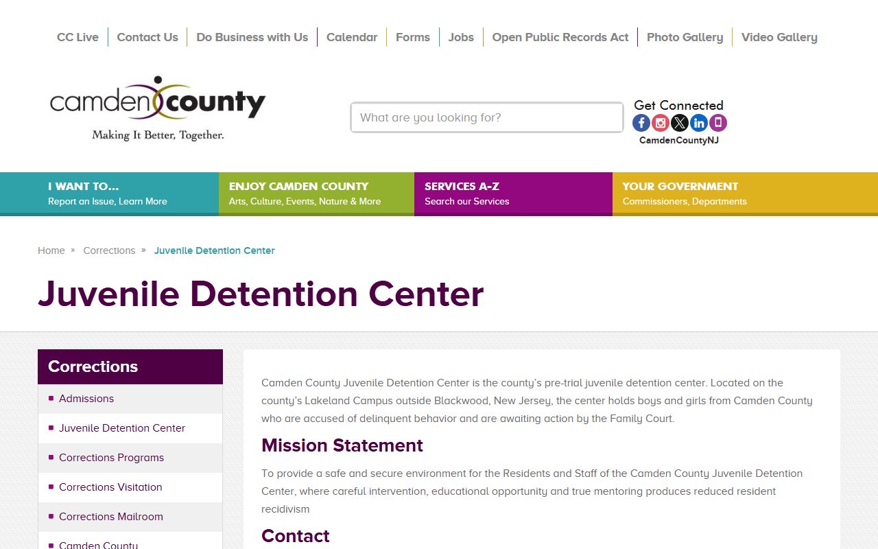 Camden County Juvenile Detention Center detention records and facility information page